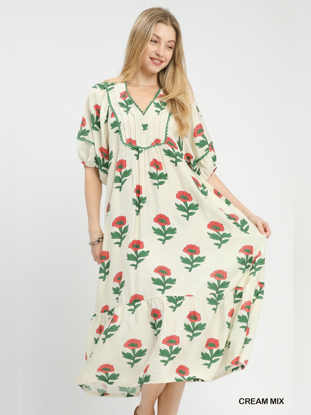 Umgee Floral Print Midi Dress🛍️